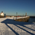 Whitby Pier in the snow