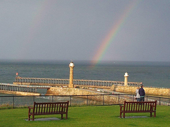 A Rainbow over the Whitby Piers Photo