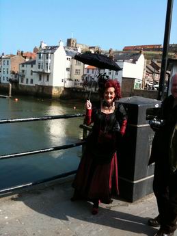 Photograph of lady Goth near Whitby Swing Bridge