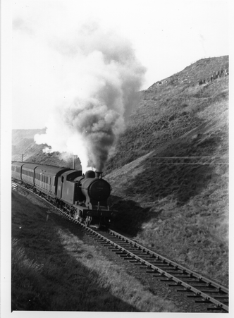 Steam locomotive on headland near Sandsend Station