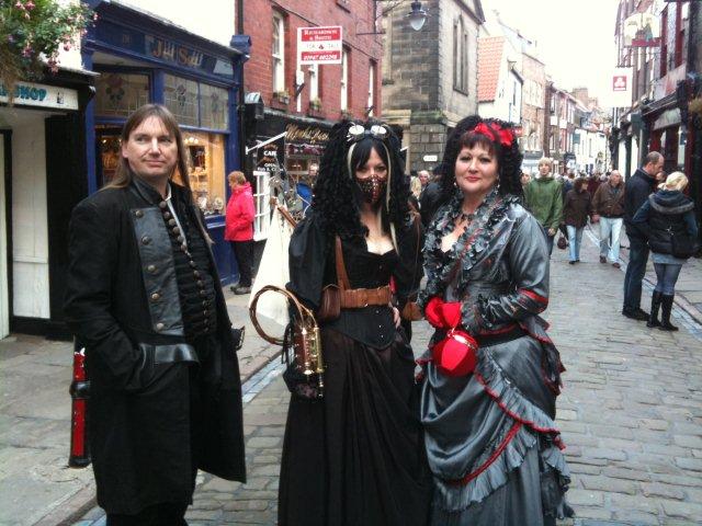 Photo of a trio of Goths in Church Street, Whitby