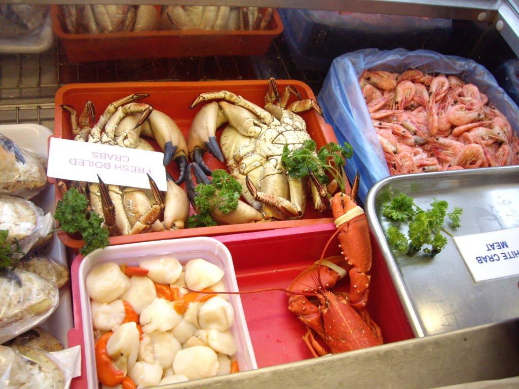 Photo of whitby shellfish including crabs and a lobster