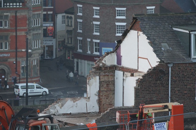 Photo of demolition underway in Aelfleda Terrace, Whitby