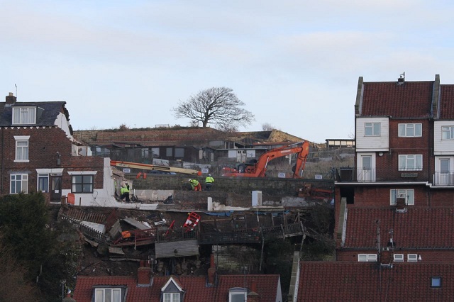 Photo of the demolition underway at Aelfleda Terrace, Whitby