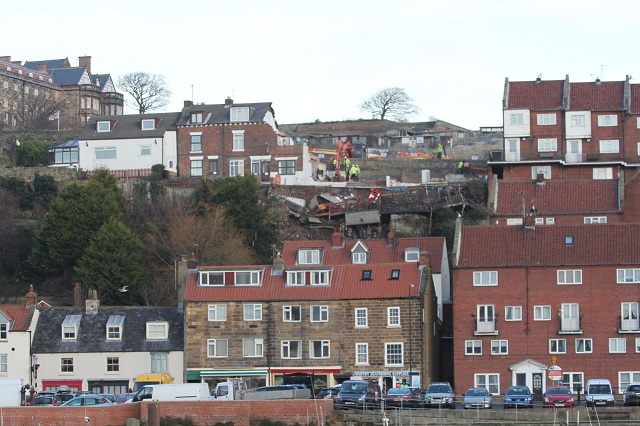 Photo of the demolition underway in Aelfleda Terrace, Whitby