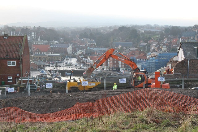 Photo of demolition underway at Aelfleda Terrace, Whitby