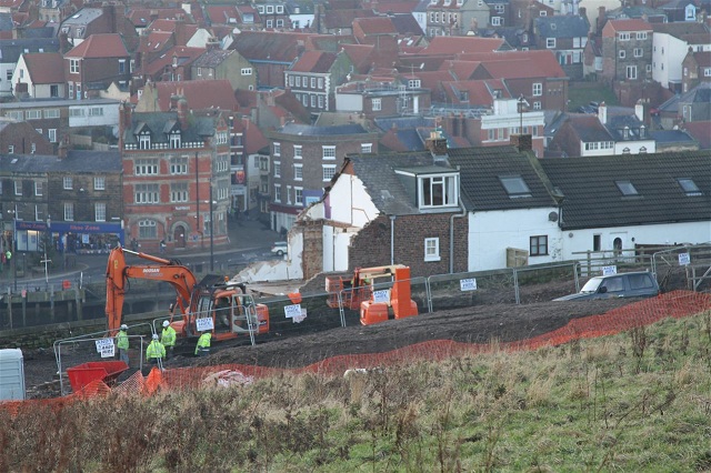 Photo of demolition underway in Aelfleda Terrace, Whitby