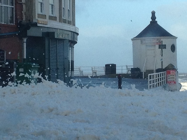 A photo of the sea foam near the slipway in Whitby