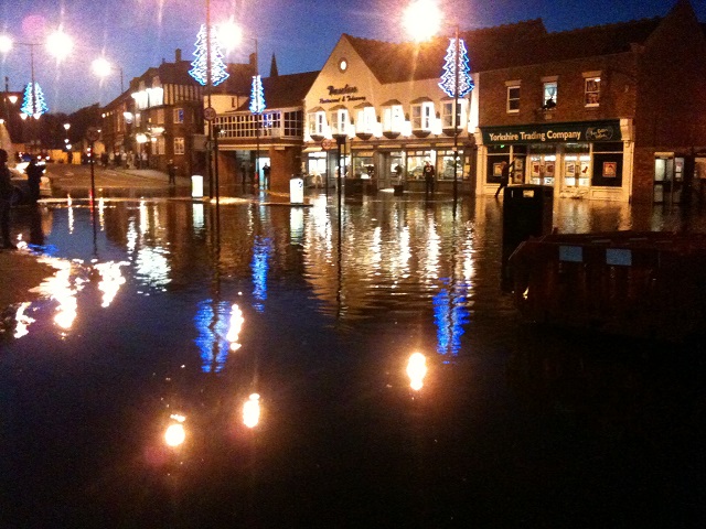 A photo of Whitby Harbour flooding